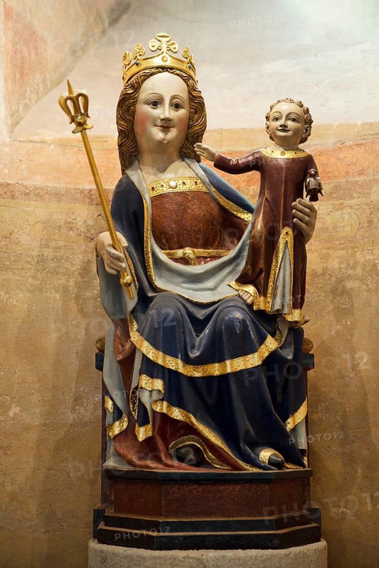 High medieval Rhenish seated Madonna in the Gregory Chapel, Limburg Cathedral St. George, Limburg an der Lahn, Hesse, Germany, Europe
