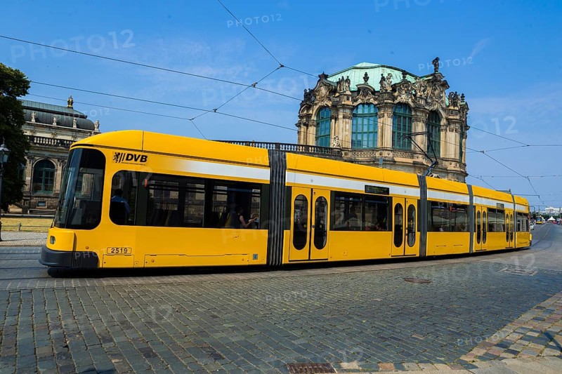 Modern DVB tram in Dresden city centre, Sophienstrasse at the Zwinger