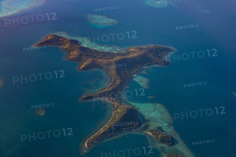 Aerial of little islets of the coast of Viti Levu, Fiji, South Pacific, Oceania