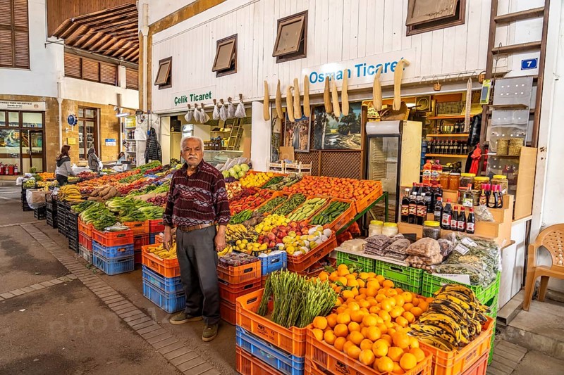 Fruit and vegetable stall at Bandabulya Municipal Market in North Nicosia or Lefkosa, Turkish Republic of Northern Cyprus