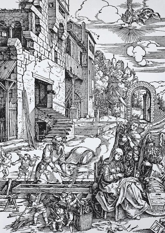 Picture cycle The Life of the Virgin, resting on the flight to Egypt, woodcut by Albrecht Dürer, historical, digital improved reproduction of an old woodcut