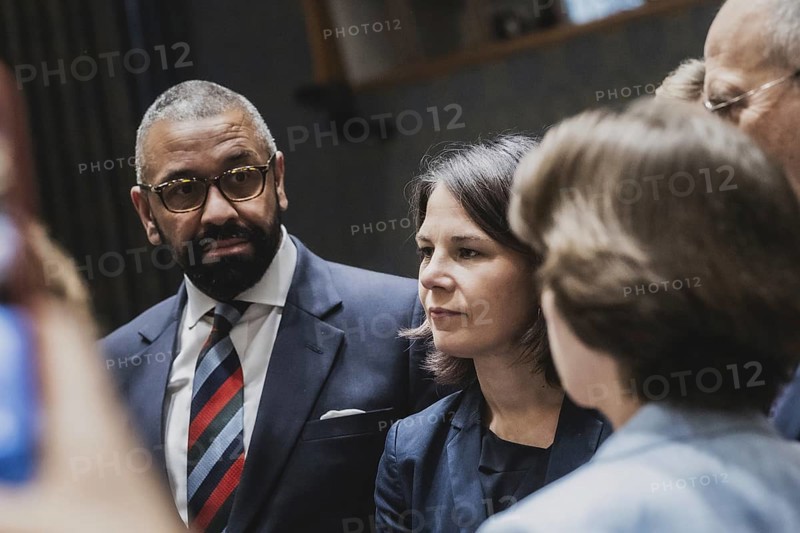 (R-L) Annalena Bärbock (Bündnis 90 Die Grünen), Federal Minister for Foreign Affairs, and James Cleverly, Foreign Secretary of the United Kingdom, photographed at the UN Security Council meeting and consultation on the situation in Ukraine in New York City, July 17, 2023. Annalena Bärbock travels to New York to attend the ceremony marking the 25th anniversary of the Rome Statute of the International Court of Justice., New York City, United States, North America