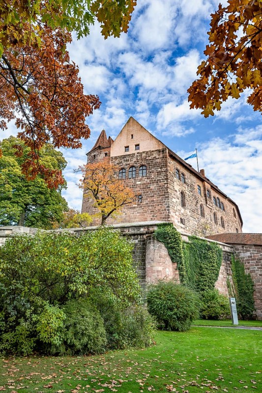Main building of the Kaiserburg, seen from the castle garden, in autumn, Nuremberg, Middle Franconia, Bavaria, Germany, Europe