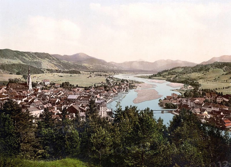 City of Bad Tölz in Bavaria, Historic, digitally enhanced reproduction of a photochrome print from 1898