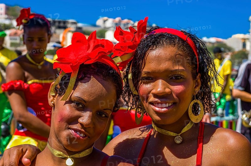 Colourful costumed, pretty woman. Carnival. Mindelo. Cabo Verde. Africa