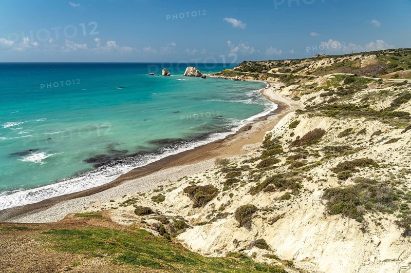 Petra tou Romiou beach, the Rock of Aphrodite in Kouklia near Paphos, Cyprus, Europe