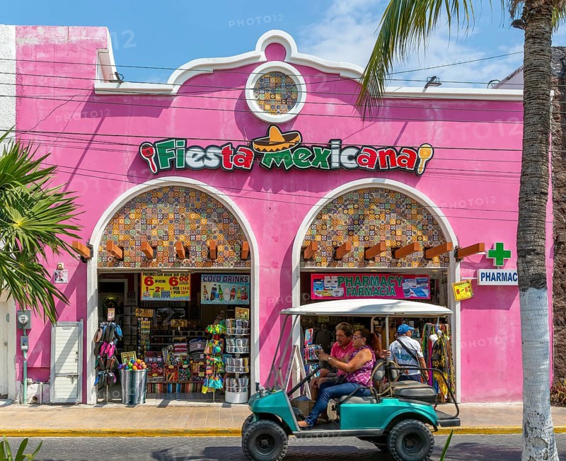 Fiesta Mexicana pharmacy and souvenir tourist shop, Isla Mujeres, Caribbean Coast, Cancun, Quintana Roo, Mexico, Central America