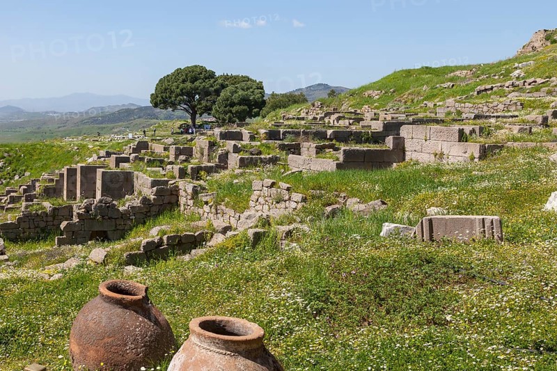 Excavation site, field of ruins, ancient city of Pergamon, Bergama, Turkey, Asia