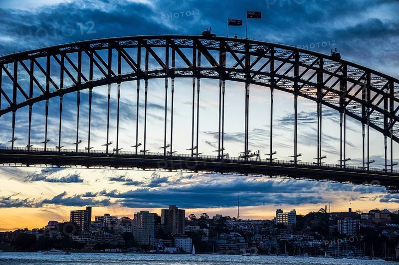 Sunset over Sydney harbour bridge Sydney, New South Wales, Australia, Oceania