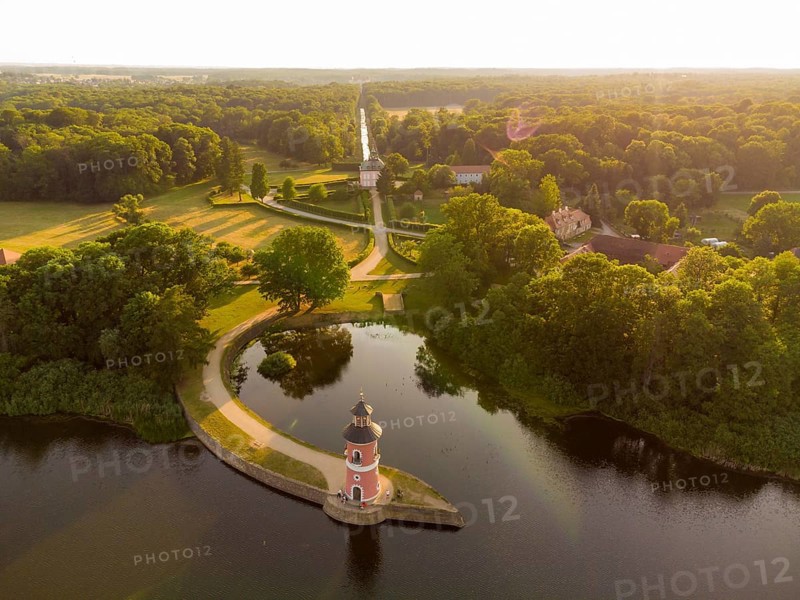 Pier with lighthouse at the Fasanenschlösschen in Moritzburg