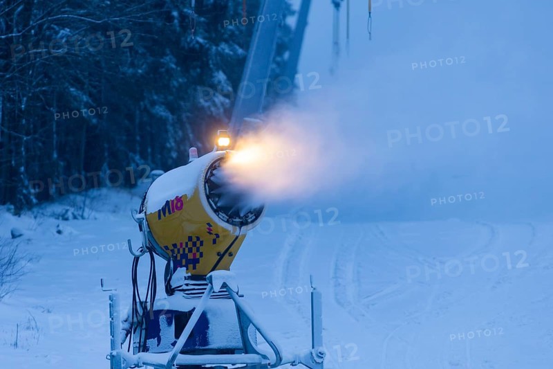 In anticipation of easing of the corona-induced logdown, the ski slope in Altenberg in Saxony's Ore Mountains is artificially snowed with snow cannons