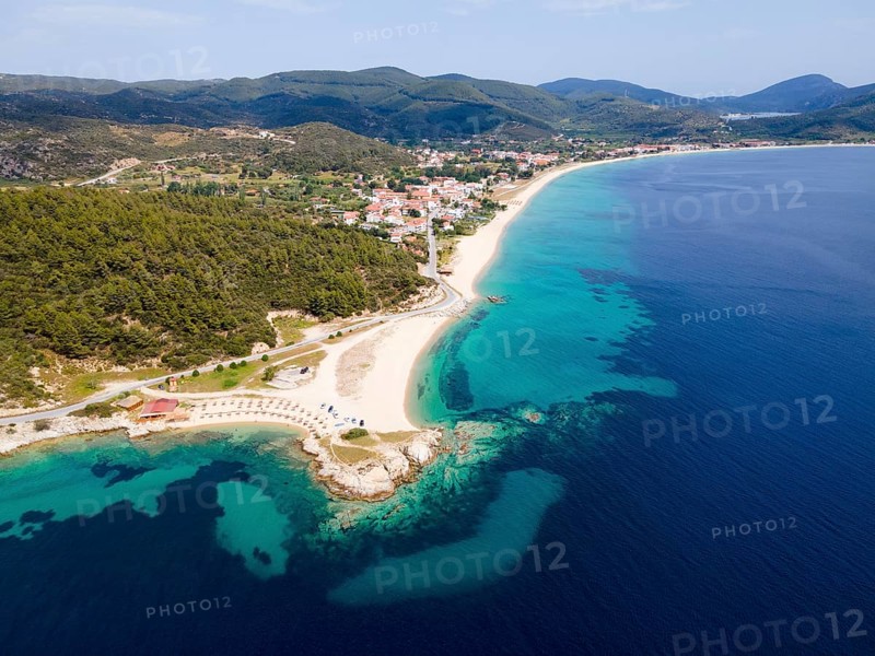 Aerial view, Ema beach, Toroni, Torone, Sithonia, Chalkidiki, Central Macedonia, Greece, Europe