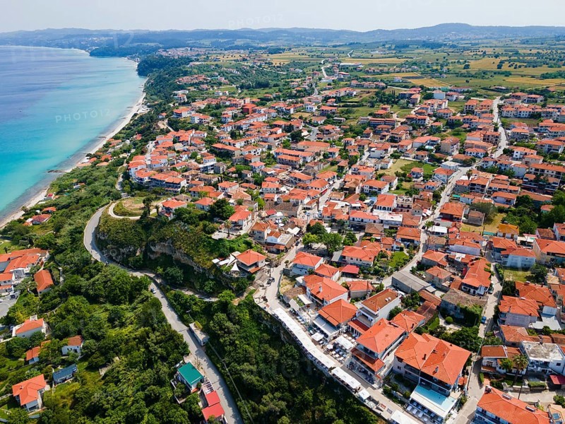 Aerial view, Afytos, Afitos, Athitos, Kassandra Peninsula, Chalkidiki, Greece, Europe