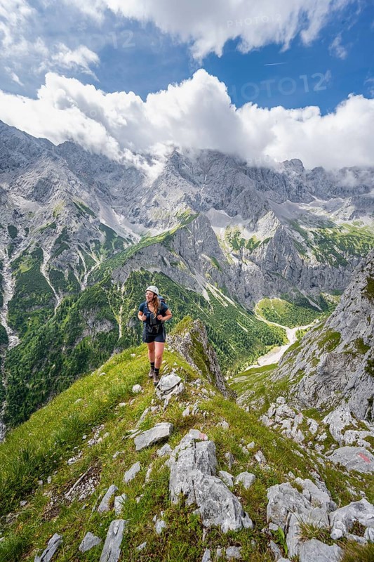 Mountaineer climbing the Waxenstein, Wetterstein Mountains, Garmisch-Patenkirchen, Bavaria, Germany, Europe