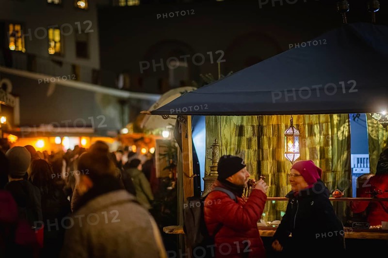 Medieval Christmas market in the stable yard of Dresden's Residenzschloss, a Renaissance knight's tournament complex