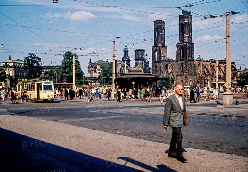 Postplatz with the ruins of the Gothic Sohienkirche, which was demolished in 1962. ESTIMATED DATE OF PHOTOGRAPH