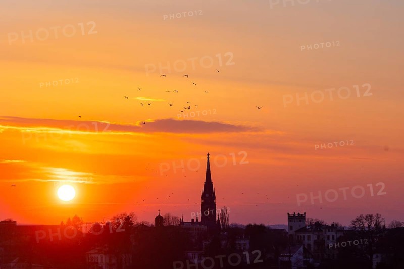 Evening sky over the Elbe with Martin Luther Church
