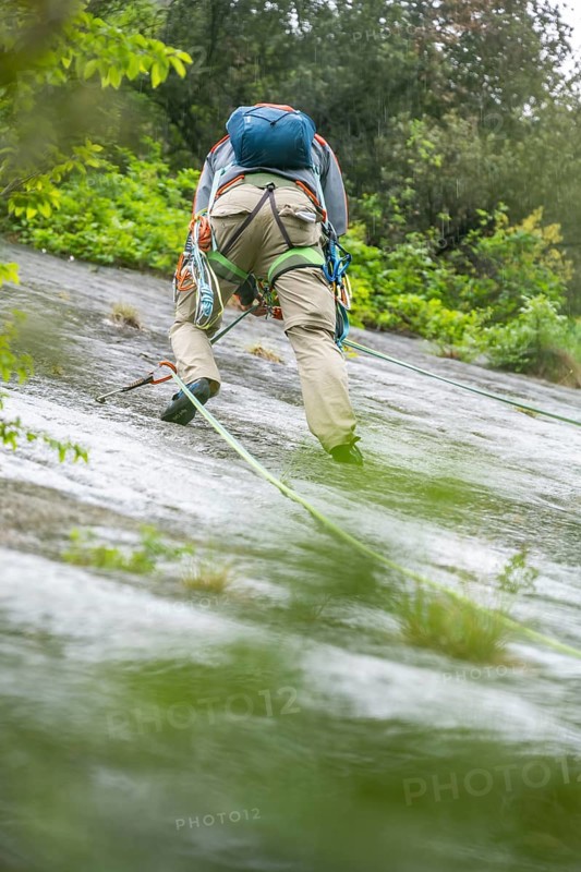 Climber, multi-pitch climbing, slab climbing, Garda Mountains, Arco, Trentino-Alto Adige, Italy, Europe