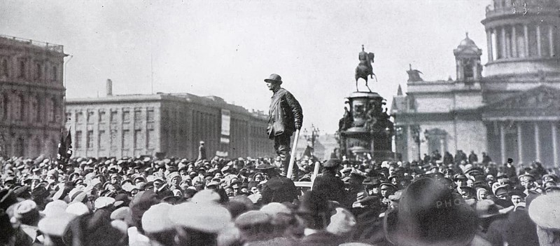 Lenin's disciple haranguing the crowd, May 1917, Russia, Europe