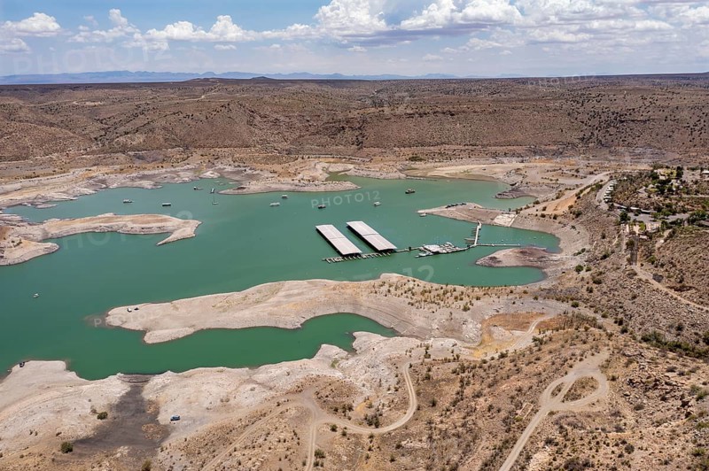 Truth or Consequences, New Mexico, The Elephant Butte reservoir on the Rio Grande holds water for southern New Mexico and western Texas, but is only 7% full due to the drought in the southwestern United States. When full, the water extended nearly to the Dam Site resort on the hill at right