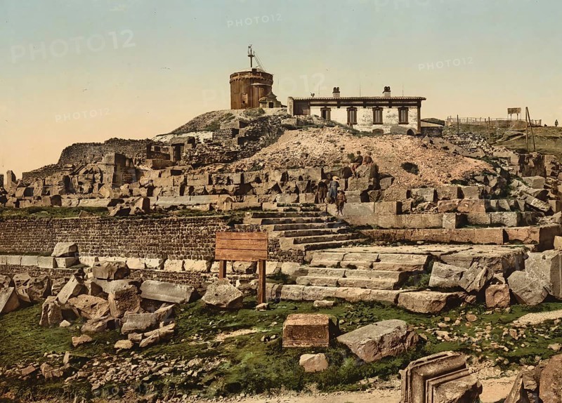 Peak of the Puy de Dome and ruins of the temple of Mercury, Clermont-Ferrand, France, c. 1890, Historic, digitally enhanced reproduction of a photochrome print from 1895, Europe
