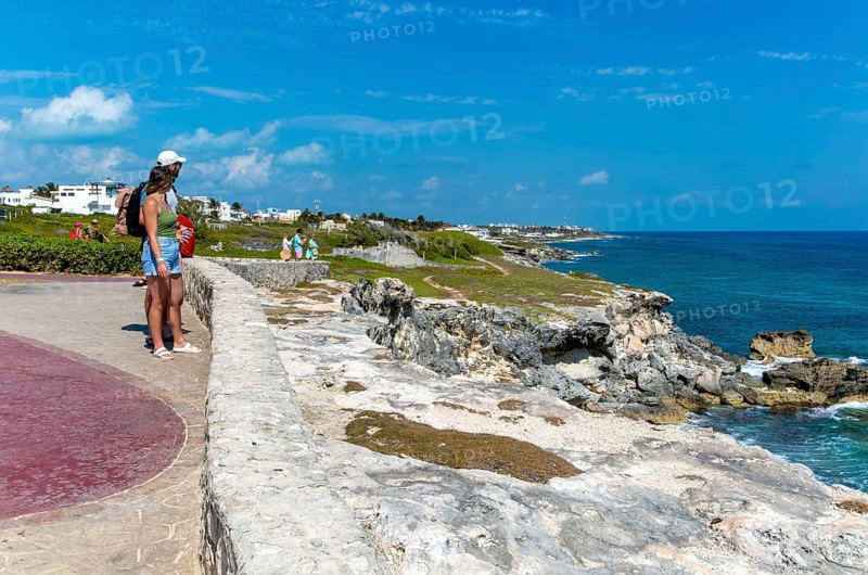 Coastal landscape looking north, Punta Sur, Isla Mujeres, Caribbean Coast, Cancun, Quintana Roo, Mexico, Central America