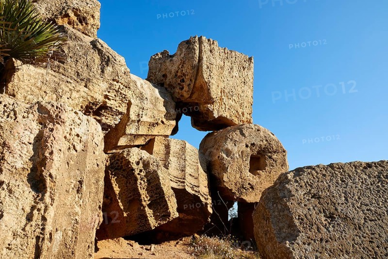 Detail, stacked column remains, Temple F, Athena Temple, Selinunte, Archaeological Site, Southwest Sicily, Sicily, Italy, Europe