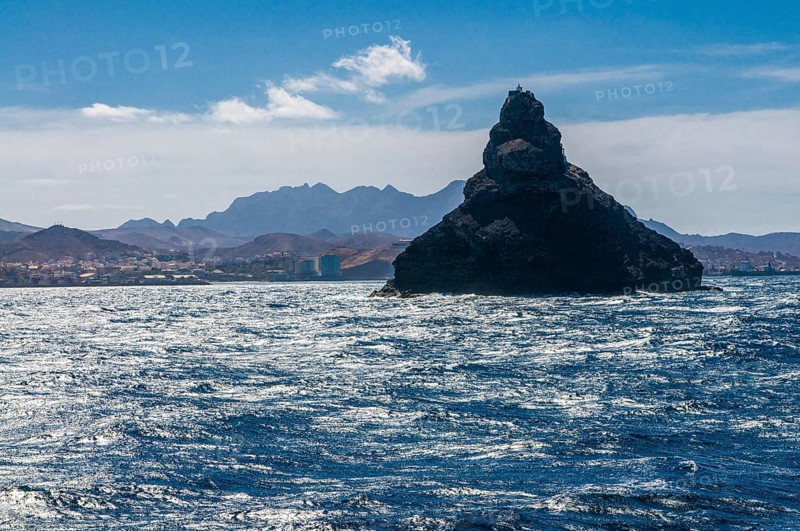 Small lighthouse on island in sea. San Vincente. Mindelo. Cabo Verde. Africa