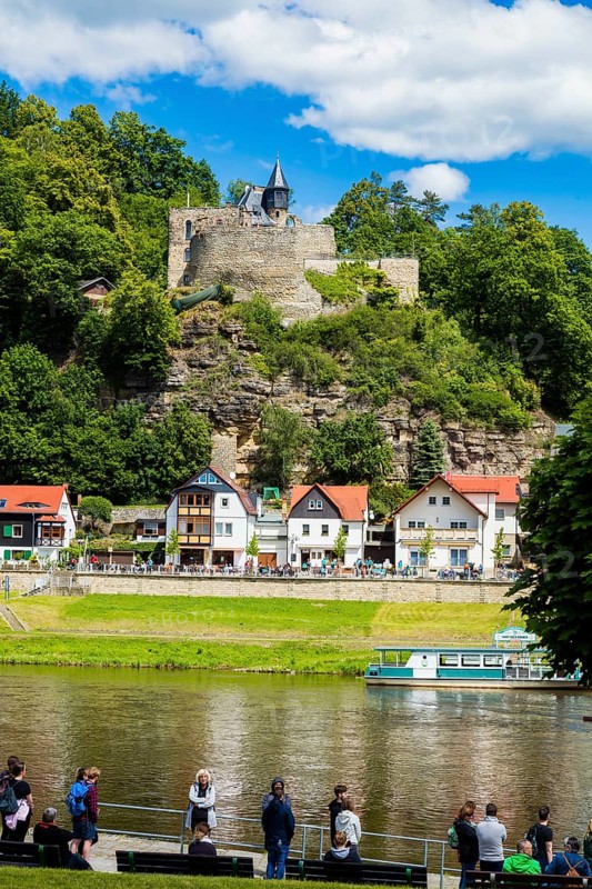 Rathen in Saxon Switzerland, queue for the ferry across the Elbe River