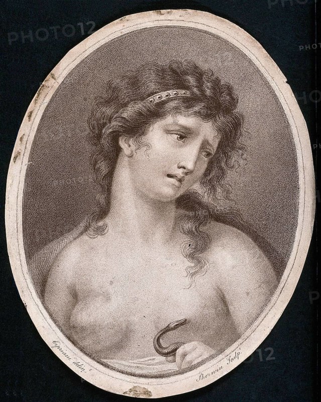 The Suicide of Cleopatra, Cleopatra holding the snake in her left hand, Historical, digitally enhanced reproduction of an original from the period