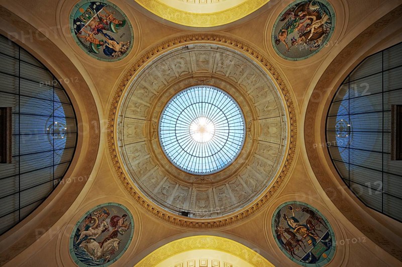 View up to the glass dome above the foyer in the spa hotel and Casino in the evening, Wiesbaden, Hesse, Germany, Europe