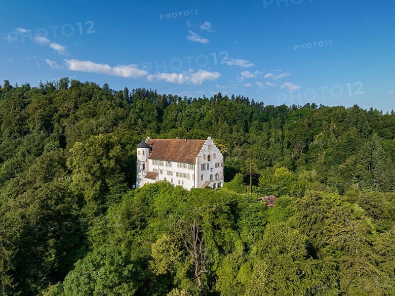 Aerial view of Frauenberg Castle, also known as Schloss Frauenberg, Bodman-Ludwigshafen, Constance County, Baden-Württemberg, Germany, Europe