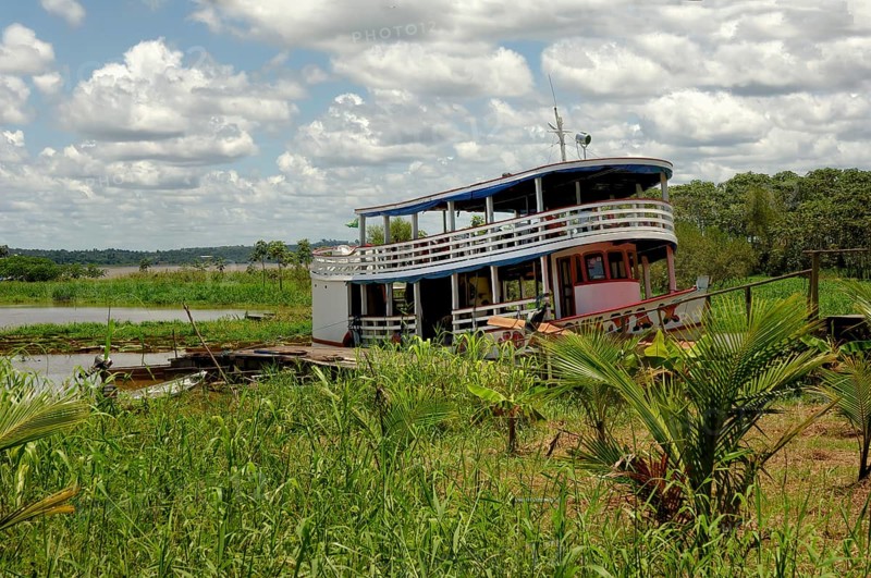Traditional wooden Amazon River boat, Amazon state, Brazil, South America