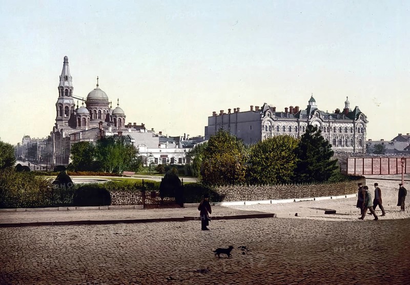 Turemnaya Square, Odessa, Russia, Ukraine, c. 1890, Historic, digitally enhanced reproduction of a photochrome print of the period, Europe