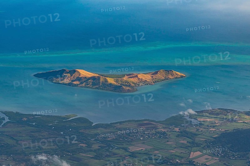 Aerial of little islets of the coast of Viti Levu, Fiji, South Pacific, Oceania