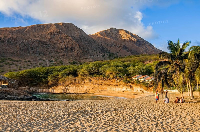 Young men, staying afternoon at sandbeach. Tarrafal. Santiago. Cabo Verde. Africa