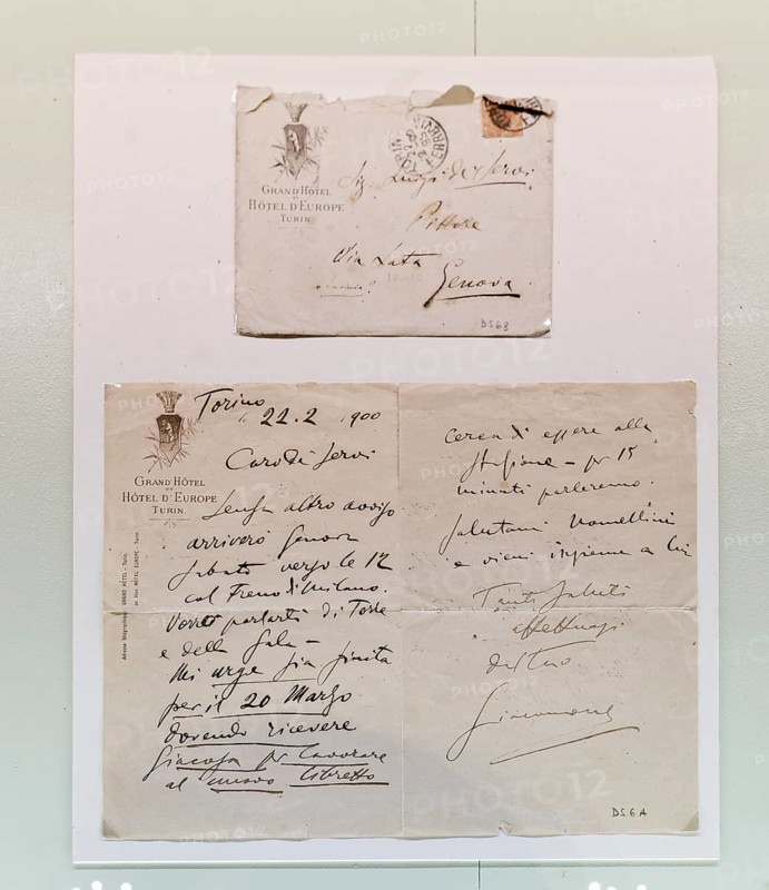 Original letter with handwriting from the composer Giacomo Puccini to Luigi de Servi, Grandhotel Torino, 22 Ferbruary 1900, Birthplace, Casa Natale di Giacomo Puccini, Lucca, Tuscany, Italy, Europe