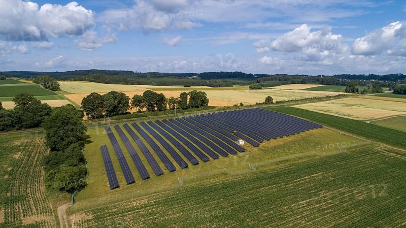Solar installation between agricultural land, Bavaria, Germany, Europ, Europe