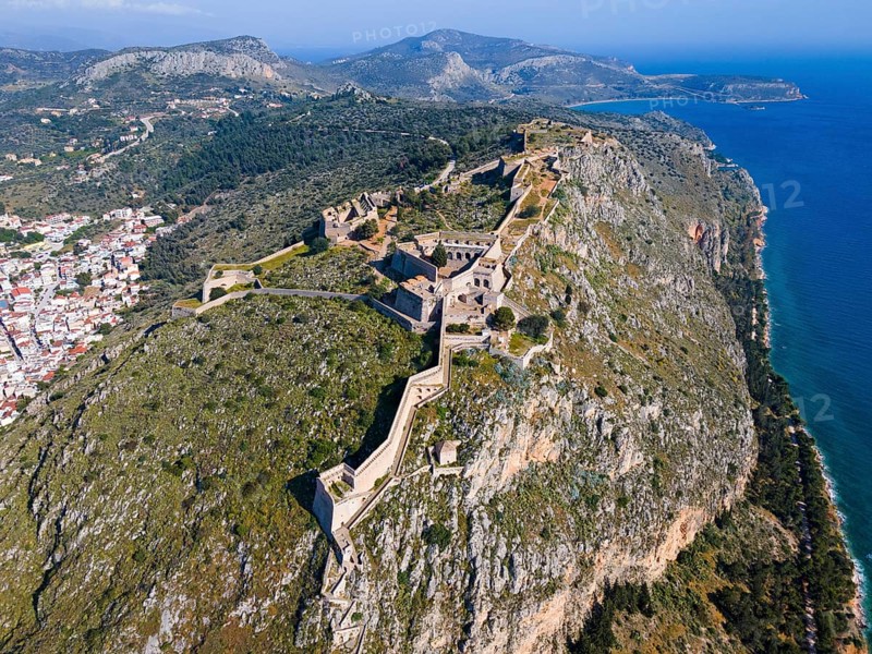 Aerial view, Palamidi Castle, Palamidi Fortress, Nafplio, Nauplia, Nauplion, Nafplion, Argolis, Argolic Gulf, Peloponnese, Greece, Europe