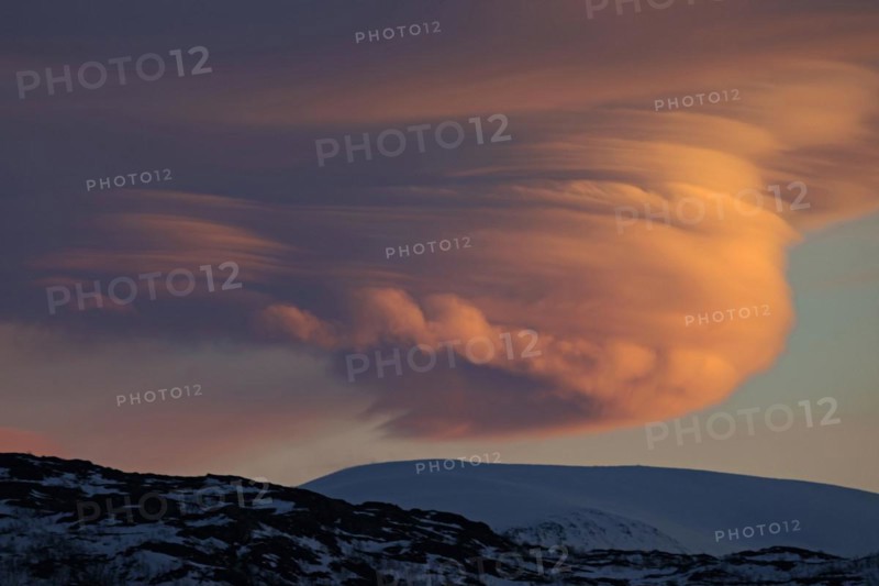 Lenticular clouds, Altocumulus lenticularis in winter in Norway