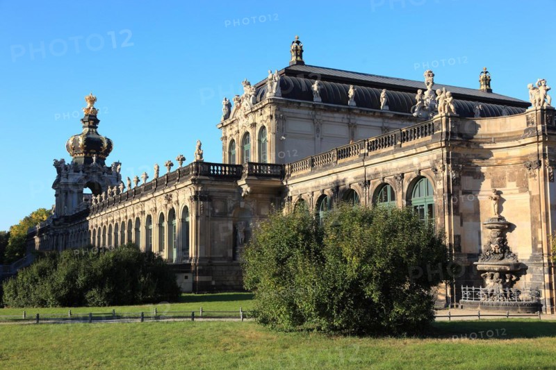 Dresden Zwinger, Long Galleries and Crown Gate from outside (public ground), Dresden, Saxony, Germany, Europe