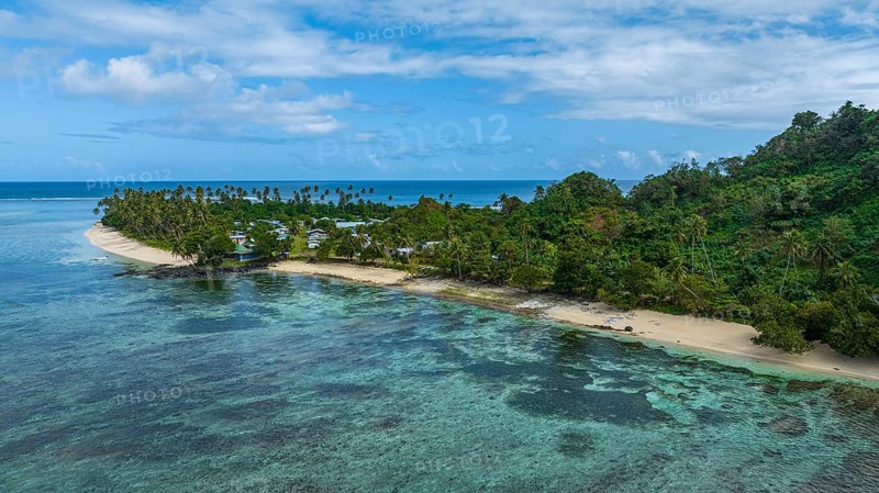 Aerial of the Lavena peninsula, Bouma National Park, Taveuni, Fiji, South Pacific, Oceania