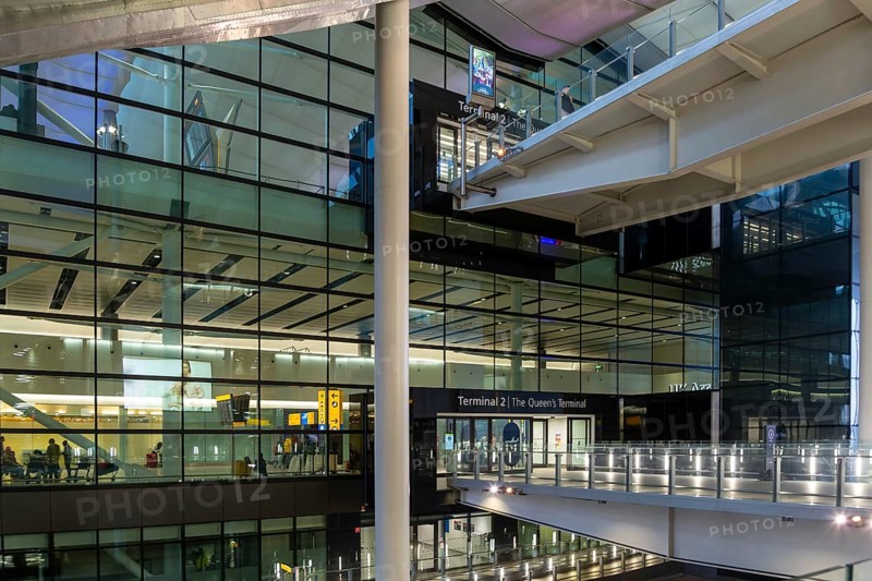 Modern architecture of Terminal 2 building, London Heathrow Airport, England, UK