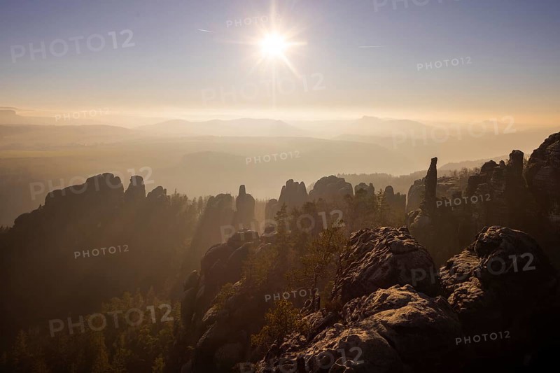 Schrammsteine in Saxon Switzerland, sunset