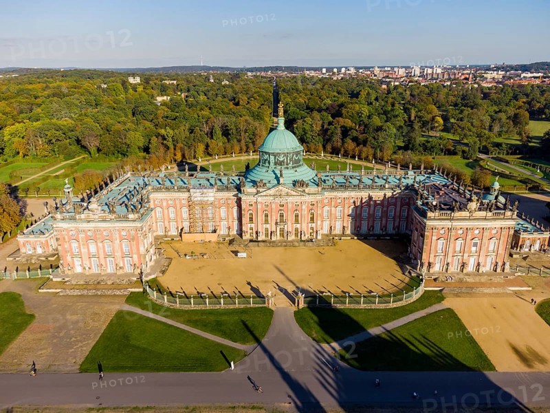 Park Sanssouci is part of the Potsdam palace park ensemble. The New Palace is a palace on the west side of Sanssouci Park in Potsdam. Construction began in 1763 after the end of the Seven Years' War under Frederick the Great and was completed in 1769