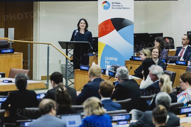 In Defence of the UN Charter' in New York City, 17.07.2023. Annalena Bärbock travels to New York to attend the ceremony marking the 25th anniversary of the Rome Statute of the International Court of Justice, New York City, United States, Annalena Bärbock (Bündnis 90 Die Grünen), Federal Minister for Foreign Affairs, recorded at the Ministerial Side Event 'The ICC and the Crime of Aggression, North America
