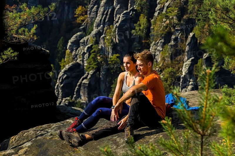 Climbers in Rathen in Saxon Switzerland
