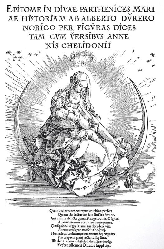 Title page to the Life of the Virgin in book form, the Virgin in Glory, woodcut by Albrecht Dürer, historical, digital improved reproduction of an old woodcut