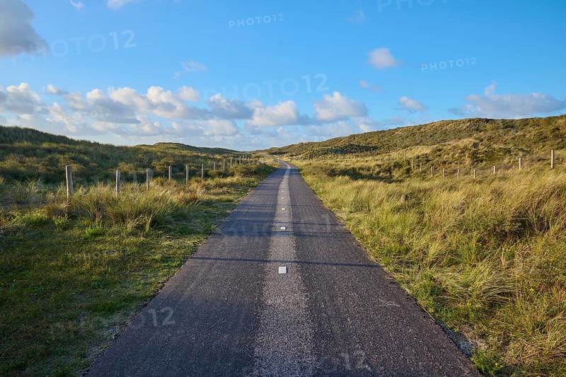 Bicycle path, sand dune, clouds, Amsterdam water pipe dunes, Zandvoort, North Sea, North Holland, Netherlands