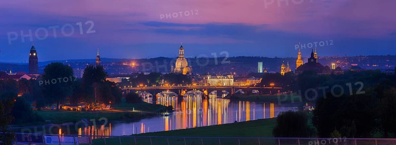 Dresden silhouette, evening view from the Waldschlösschen to the Old Town